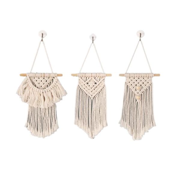 

tapestries macrame wall hanging boho chic cotton woven tapestry with leaf tassel for home decoration 3 styles