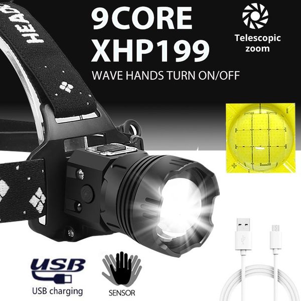 

powerful headlamp pir induction build-in battery usb rechargeable zoomable and cob headlight for outdoor headlamps