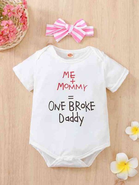 

baby letter print round neck bodysuit with headband she, Blue