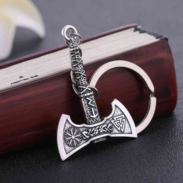 

keychains fishhook viking keychain punk gothic axe vicca talisman slavic irish knot pagan amulet pendant key chain for man gift jewelry, Silver