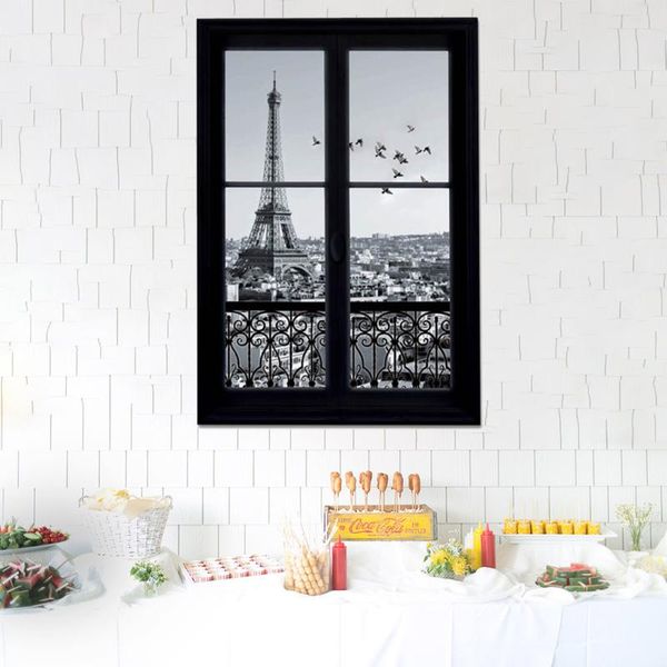 

wall stickers decals 3d window eiffel tower paris city removable art decor kids child room mural