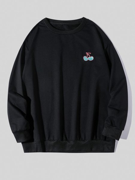 

men cherry embroidery pullover q5sf#, Black