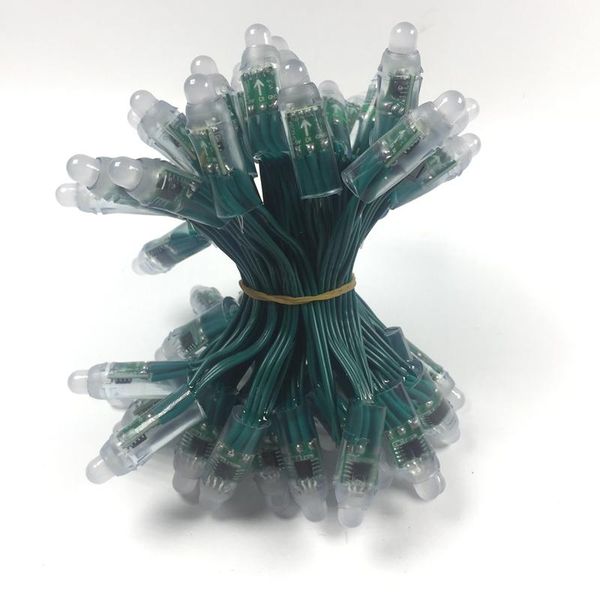 

50pcs/lot dc5v 12mm ws2811 ic rgb led module string green wire waterproof ip68 full color digital pixel light modules