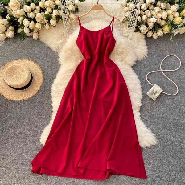 

women fashion beach holiday a-line dress round collar slim solid color sleeveless clothes vestidos r510 210527, Black;gray