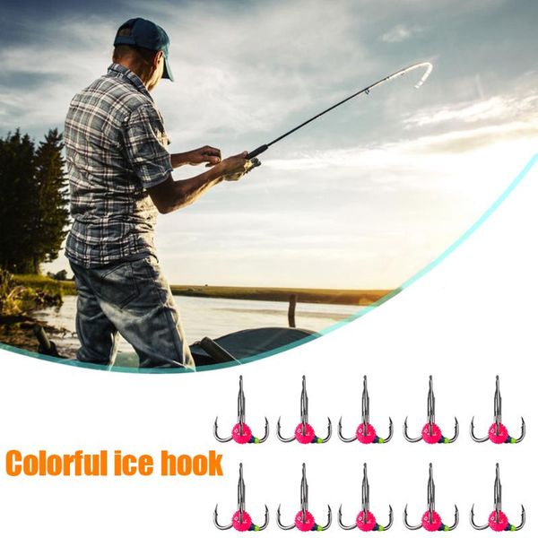 

10pcs winter ice fishing hook lure barbed treble carbon steel sharp hooks tackle outdoor accessories tool