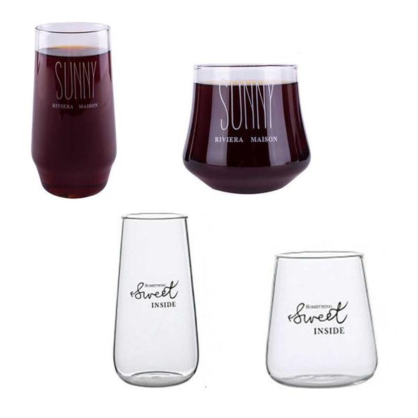 

cxd-transparent glass drink cup milk tea soda juice black letter wine glasses