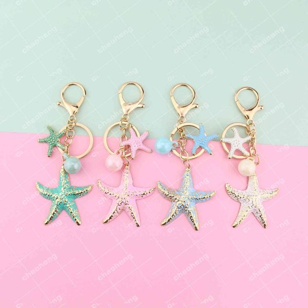 

keyring keychain alloy starfish pendant marine life pearl shell starfish bag, Silver