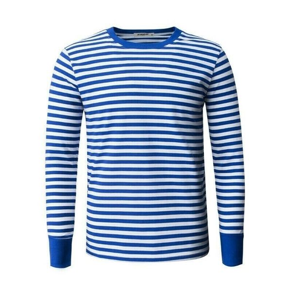 T-shirt da uomo a righe blu della Marina russa Marinaio Navale manica lunga militare Top Basic 923-493 210409