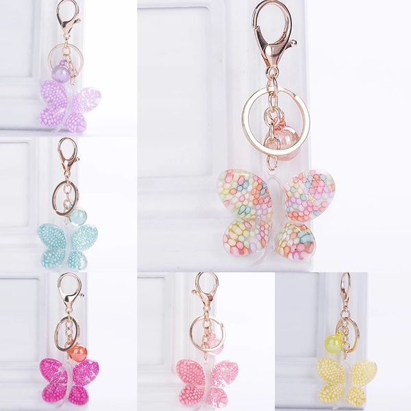 

fashion keychain women girls jewelry acrylic transparent beautiful butterfly pendant key chain car handbag accessories keychains, Slivery;golden