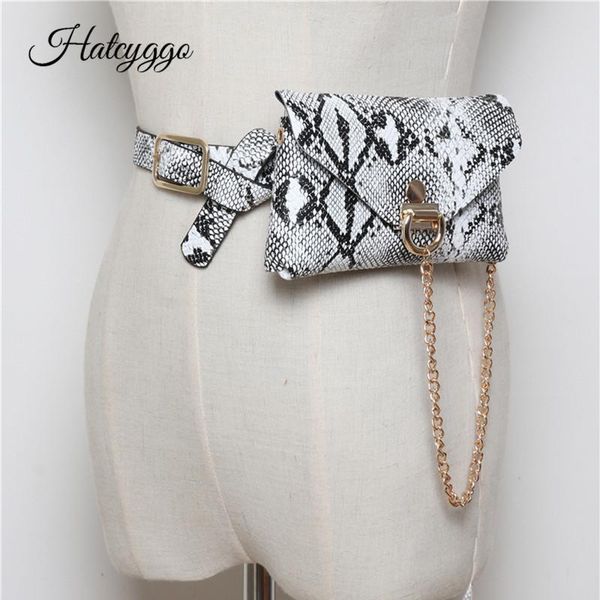 

waist bags 2021 serpentine fanny bag woman leather chain on belt fashion small phone pouch bum pack