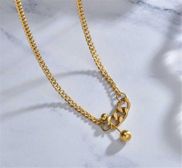 

pendant necklaces 316l stainless steel straight rod double ball fashion long simple ladies necklace gargantilla mujer, Silver