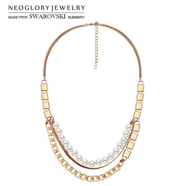 

pendant necklaces neoglory simulated pearl long charm double chains necklace round ball design women sweater gift for classic holiday, Silver