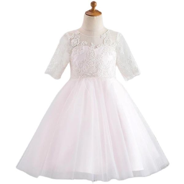 

girl's dresses pink tulle lace scoop kids first communion dress skirt pearls beadings flower girl little bride vestidos, Red;yellow