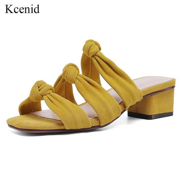 

sandals kcenid fashion bowknot suede leather summer women hollow out square heel shoes mules prom plus size 33-40 41 vff6, Black