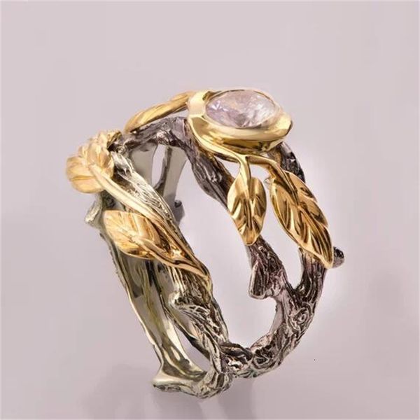 

weixu gold-plated color separation branch pair ring creative inlaid punk jewelry, Silver