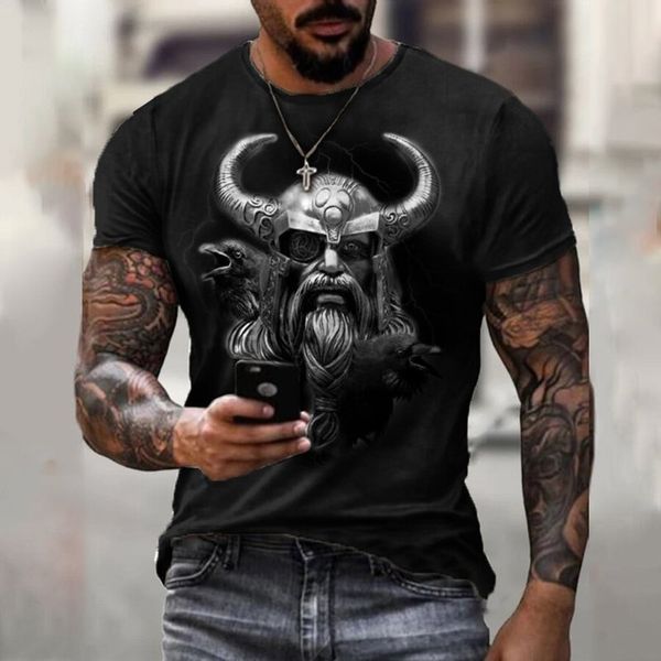 

berserker printed men's 3d printed t-shirt visual impact party punk gothic round neck american muscle short sleeve, White;black