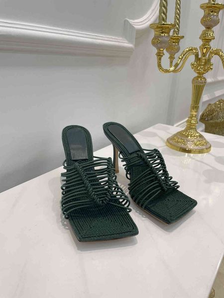 

80% off shoes summer sell square open toe slippers slim high heel shoes runway openwork brand mules beach mujer, Black