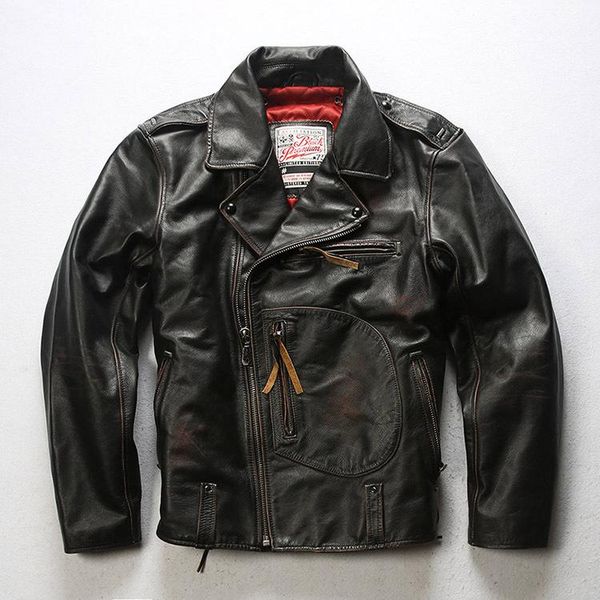 

men's leather & faux .wholesales,quality mens slim genuine jacket.motor biker tea core cowhide coat.vintage clothes., Black