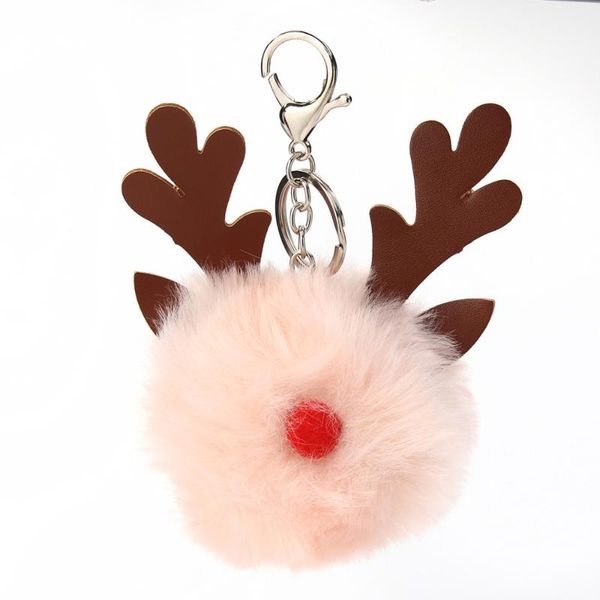 

keychains doreen box christmas plush keychain keyring reindeer pink brown pom ball accessories for girl gifts 14cm x 10cm 1pc, Silver