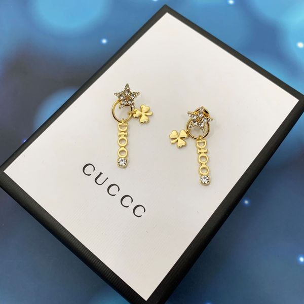 

special offer 70% off luxury jewelry letter star tassel 2021 new fashion net red temperament women's advanced silver needle earrings, Golden
