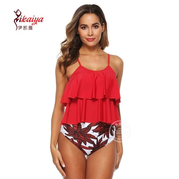 

ruffle double 2021 women's high waist bikini swimsuit, White;black