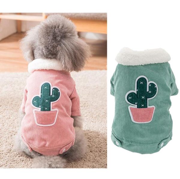 

dog apparel winter warm pet clothes for small puppies teddy cactus printed corduroy plus velvet cotton costume