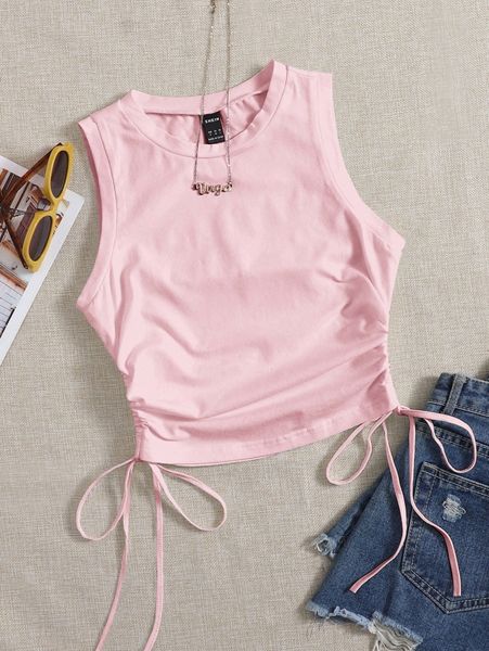 

drawstring ruched side crop tank q5rj#, White