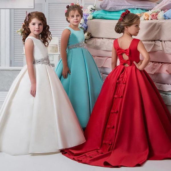 

girl's dresses stain flower girl dress ball gown sleeveless elegant girls first communion with crystal waist sash birthday, Red;yellow