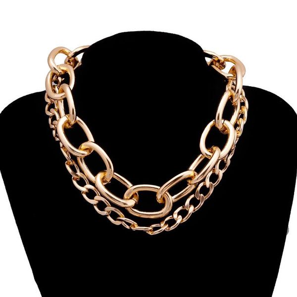 

chokers statement multi layer choker necklace women big chain chocker on neck jewelry two layers necklaces collares for, Golden;silver