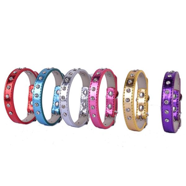 

dog collars & leashes bling rhinestones small collar pu leather studded adjustable 8-11'' diamante accessories puppy pet products