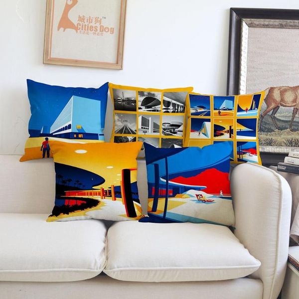 

illustration cushion cover pillow linen levente szabo is an inspired by the work of architect niemeyer home cushion/decorative
