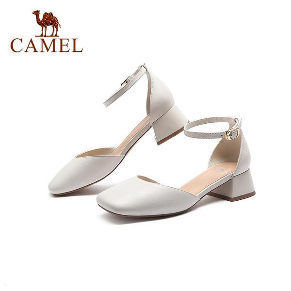 

sandals camel women shoes spring summer leather toe cap mid-heel fashion thick heel square office m92b, Black