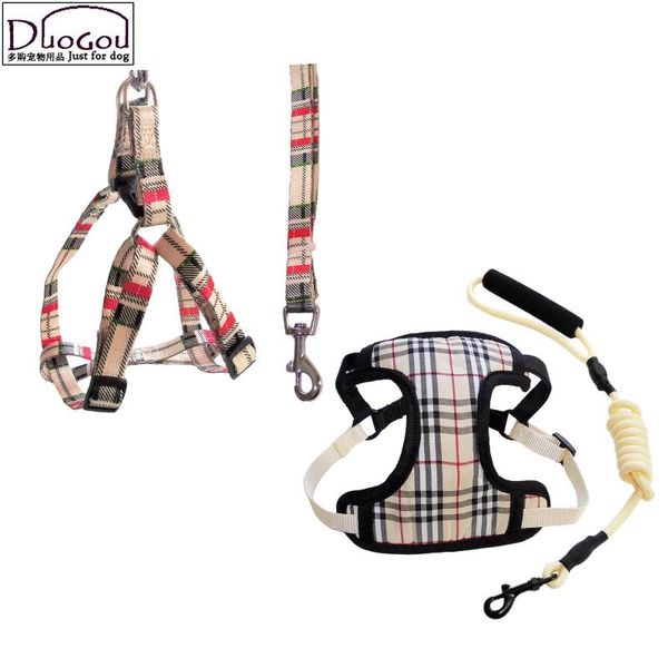 

dog collars & leashes beige tartan pet harness with leads. size x-small to medium. classic style or mesh padded leash