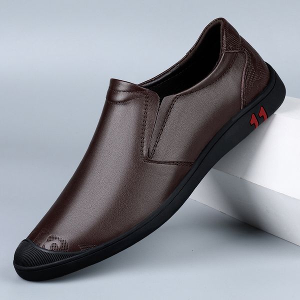 

dress shoes brand men's casual luxury genuine leather flats breathable slip-on designer for men moccasins mens loafers cayt, Black