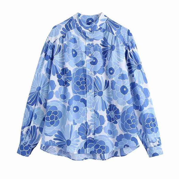 

puwd oversize women turn-down collar blouse spring-autumn fashion ladies chinese style loose shirt female printed 210522, White