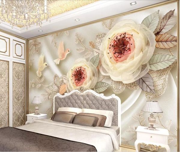 

Custom wallpaper 3d mural diamond gold luxury embossed flowers 5D TV background wall paper 8d murals papel de parede, Yellow