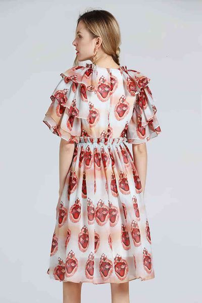 

a line short sleeve women dresses early spring new fashion flowers high street printed mid calf party dress, Black;gray