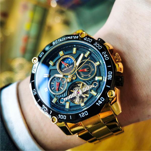 

wristwatches aokulasic watch moon phase automatic mechanical watches mens self-winding brand sport skeleton wristwatch relogio masculino, Slivery;brown