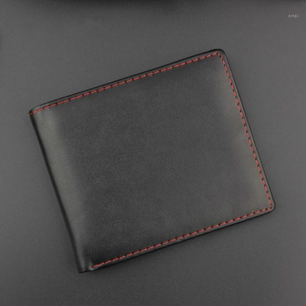 

fashion men's wallet purse solid pu leather black simple easy pure short pocket handbags card po husband gift wallets1, Red;black