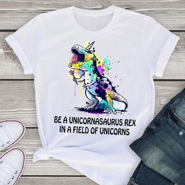 

graphic short sleeve cartoon women t shirt watercolor unicorn magic cute summer tees clothing female womens, White
