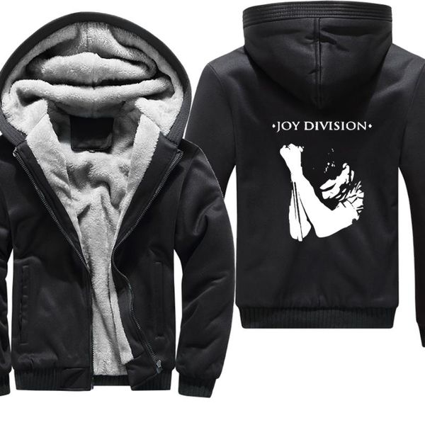 

men's hoodies & sweatshirts joy division print streetwear men winter loose jacket thick zipper graphic male hip hop coats harajuku plus, Black