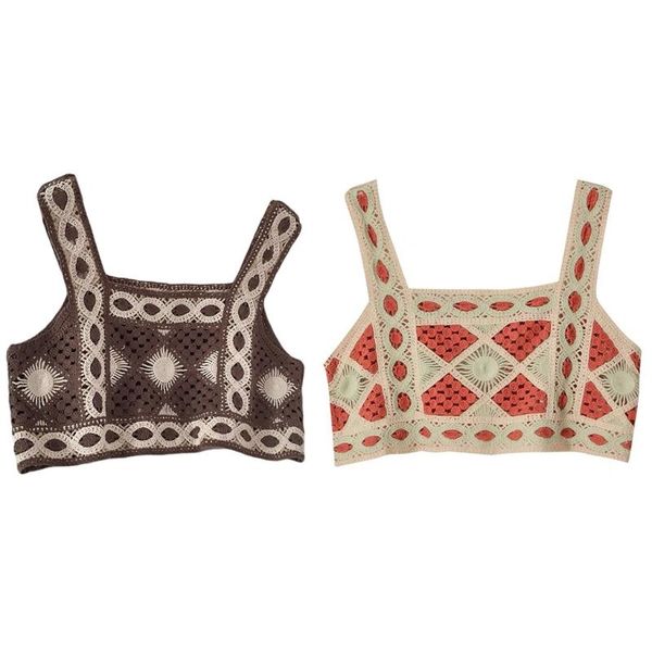 

women's swimwear 573b women summer bohemian knitted crop tank hollow out crochet geometric pattern camisole vintage sleeveless beach ve, White;black