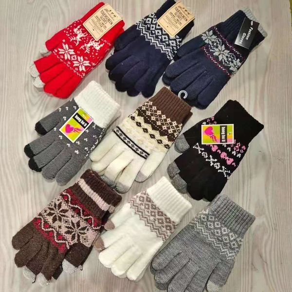 

gloves wool jacquard touch screen winter knitted wool women' warm, Blue;gray