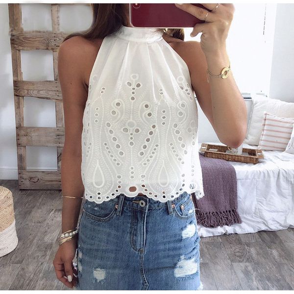 

women's blouses & shirts 051123 off shoulder white embroidery womens and blouse summer stylish halter hollow out crop pl