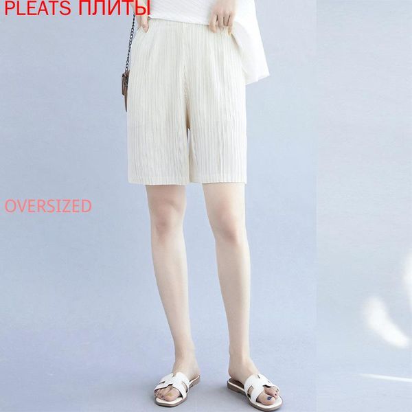

women's shorts miyake fold summer white wild loose plus size korean women pleats, White;black