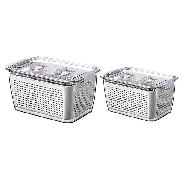 

storage bottles & jars 2 pcs water draining freshness box plastic wash basket kitchen refrigerator packing seal, s l