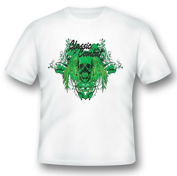 

classic combat skull wings black or white tee, White;black
