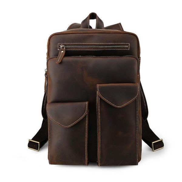 

backpack tiding thick handmade leather men's large-capacity leisure travel bag retro european and american style dark brown 3584