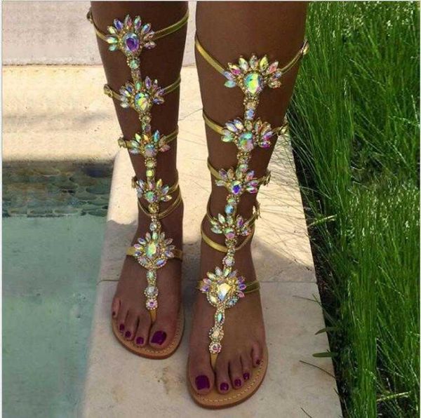 

sandals summer fashion women's boots high buckle color diamond large cool, Black