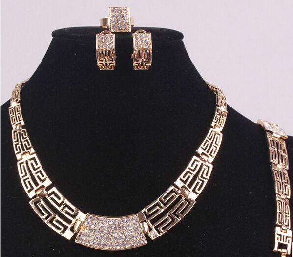 

14k gold filled austrian crystal ancient egyptian culture wedding bridal party necklace bracelet earrings ring jewelry set, Black